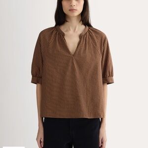 NWT Everlane The Gauze Gathered Top brown sz S oversized shortsleeve org cotton